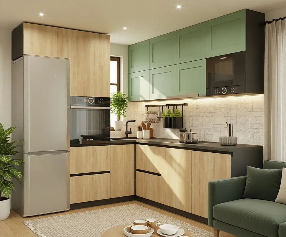 Кухня «Болотный антискрэч Дуб сонома Парма 2200х2400» Кухня «Болотный антискрэч Дуб сонома Парма 2200х2400»