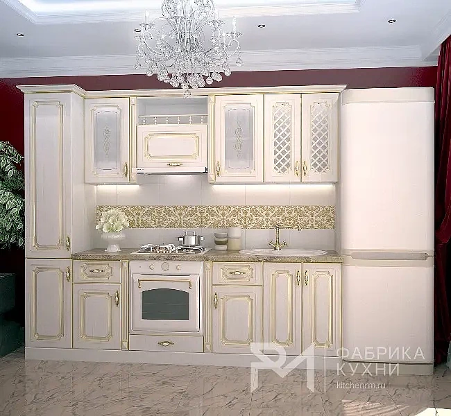 Кухня «Белый ПВХ патина золото 2500» Кухня «Белый ПВХ патина золото 2500»