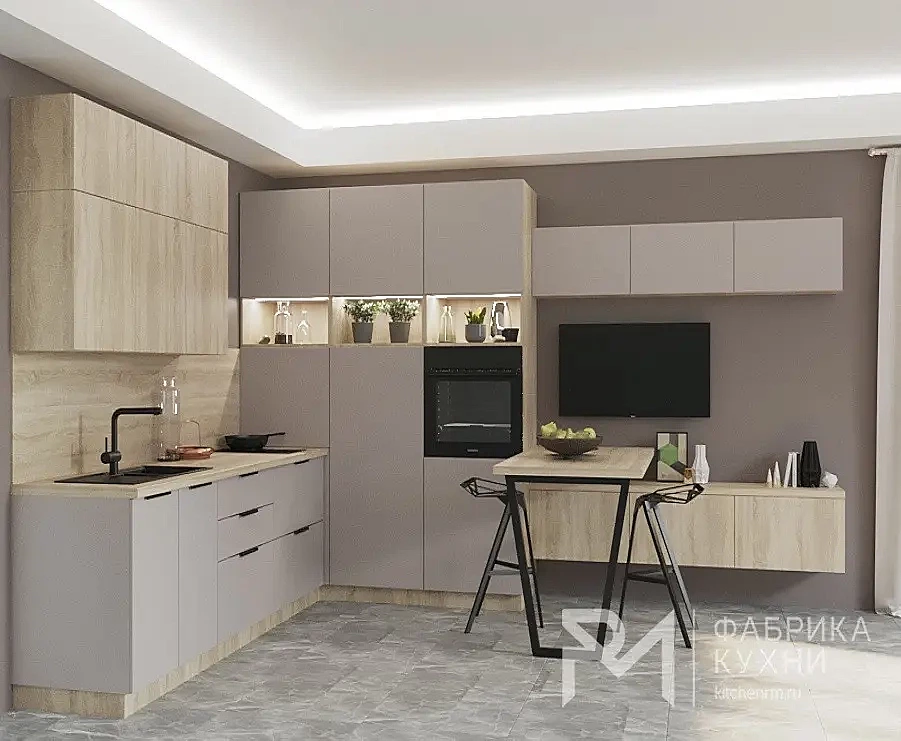 Кухня «Софт Капучино Дуб сонома 2300х3600» Кухня «Софт Капучино Дуб сонома 2300х3600»