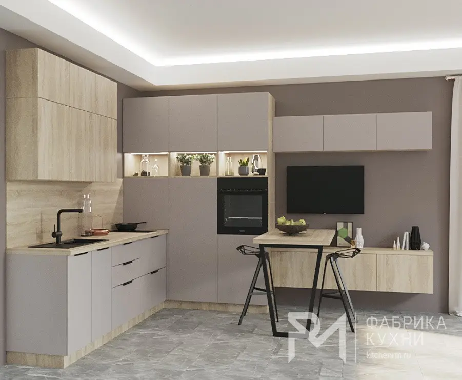 Кухня «Софт Капучино Дуб сонома 2300х3600»