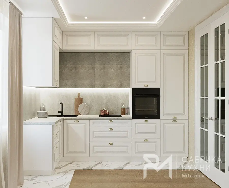 Кухня «Софт белый Бетон светлый 1600х3250» Кухня «Софт белый Бетон светлый 1600х3250»