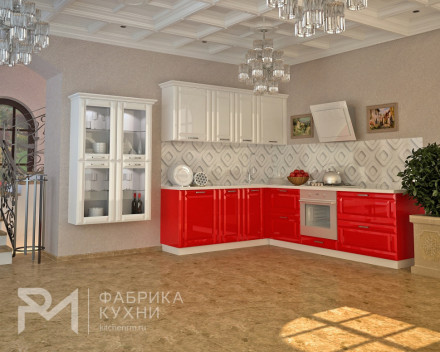 Кухонный гарнитур Белый глянец Красный глянец 2000х2600
